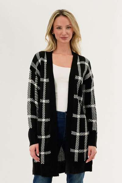 Canada Weather Gear Plaid Fold Over Wrap Cardigan - Black - Womens Cardigans - Canada Weather Gear