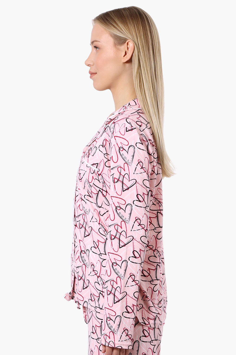 Canada Weather Gear Heart Pattern Button Down Pajama Top - Pink - Womens Pajamas - Canada Weather Gear