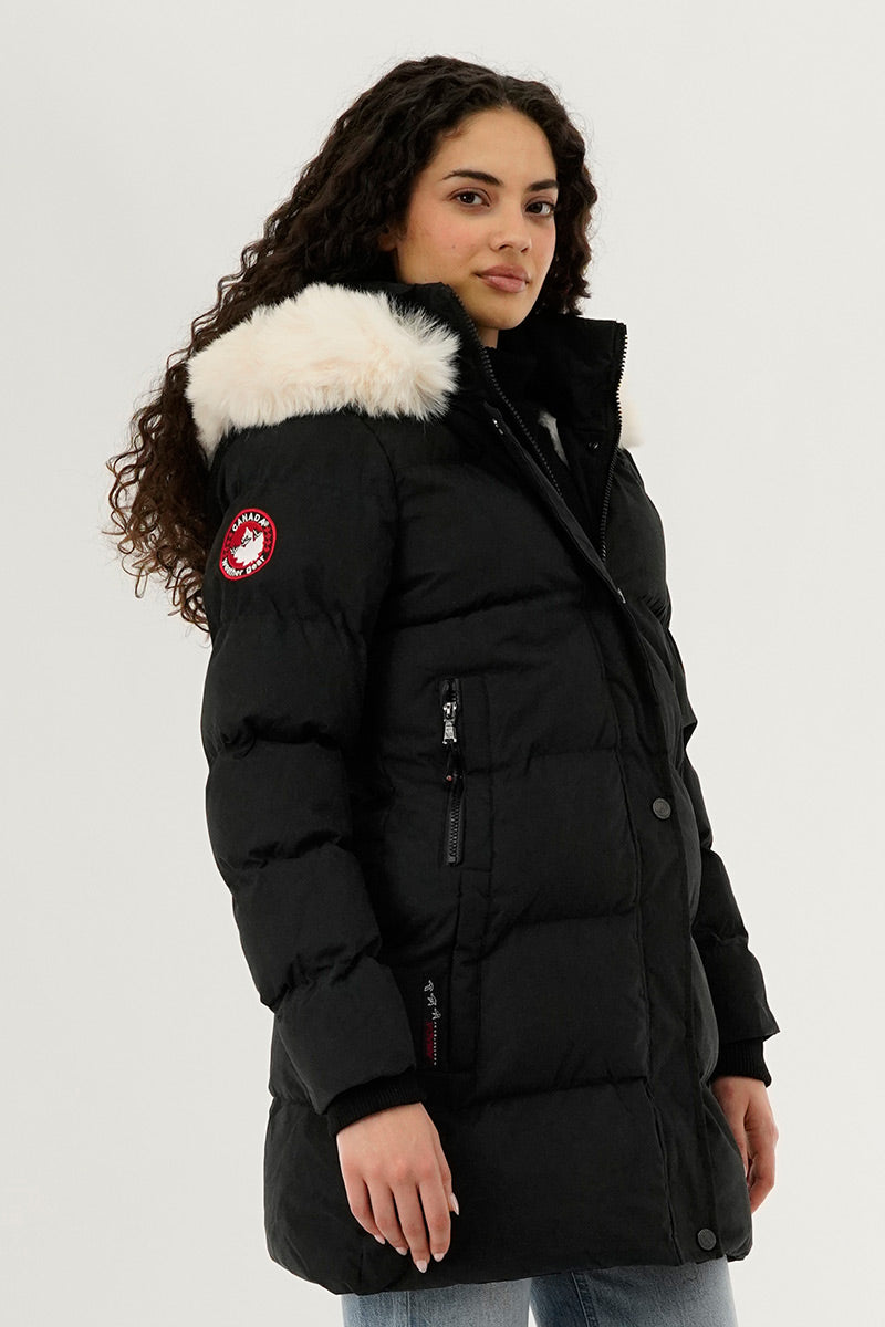 Canada Weather Gear Hip Length Parka Jacket - Black - Womens Parka Jackets - Canada Weather Gear