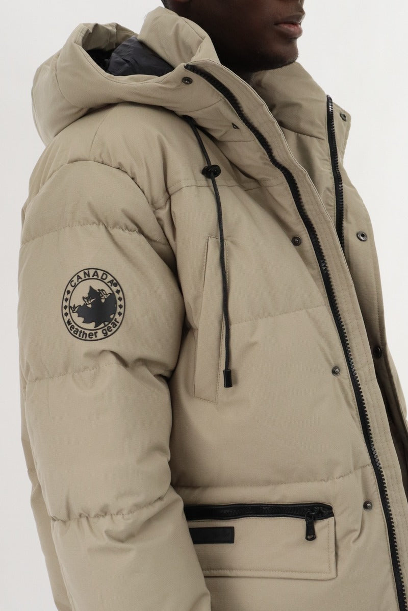 Canada Weather Gear Hip Length Parka Jacket - Taupe - Mens Parka Jackets - Canada Weather Gear