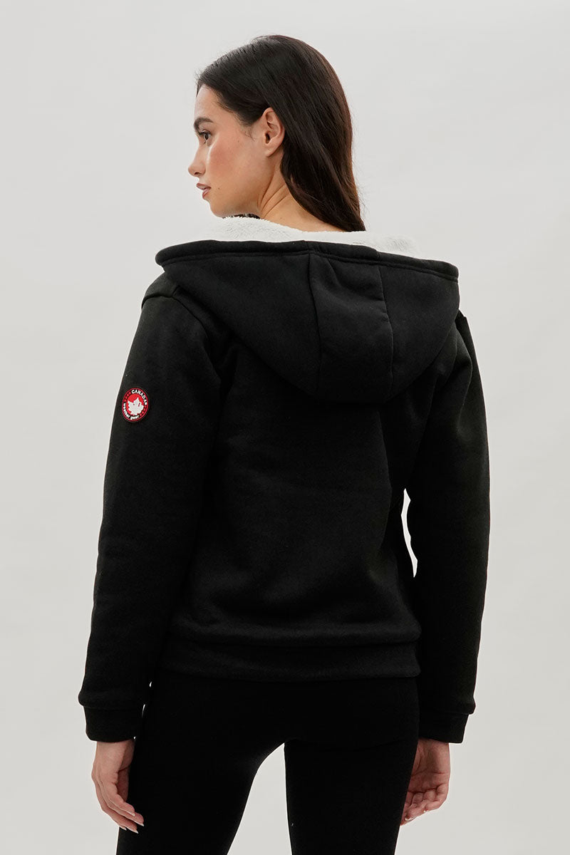 Canada Weather Gear Sherpa Lined Zip Up Lightweight Jacket - Black - Womens Lightweight Jackets - Canada Weather Gear