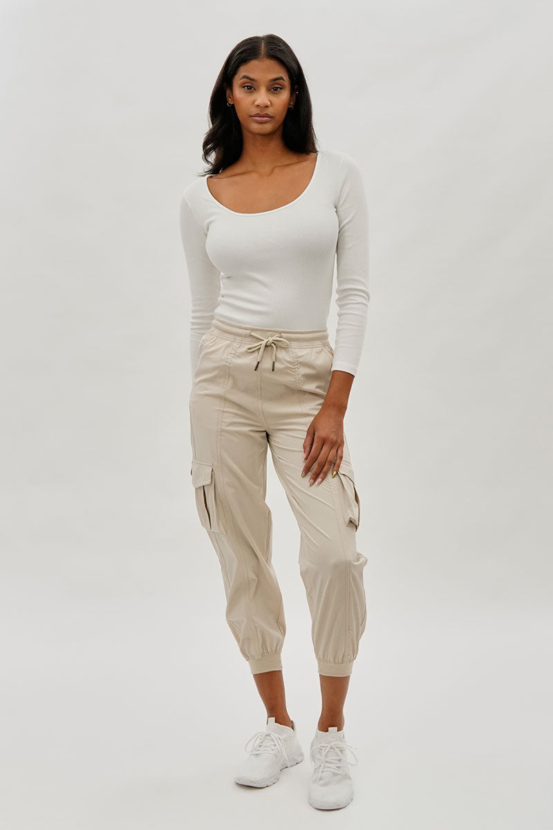 Canada Weather Gear Tie Waist Cargo Joggers - Beige - Womens Joggers & Sweatpants - Canada Weather Gear