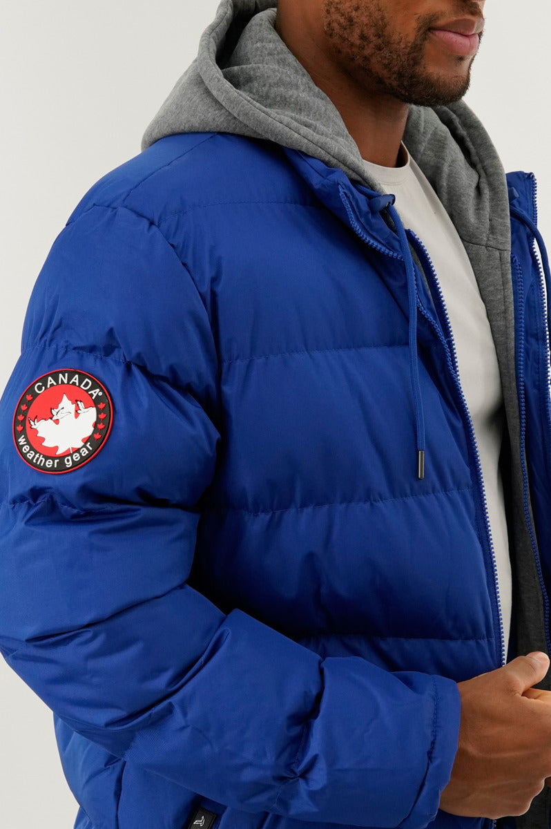 Fleece Hood Puffer Bomber Jacket - Blue