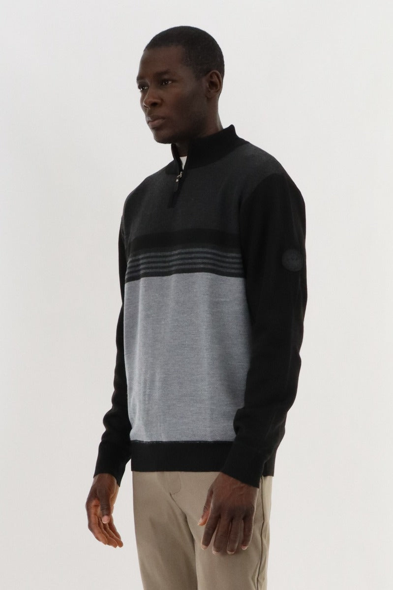 Canada Weather Gear 1/4 Zip Striped Pullover Sweater - Grey - Mens Pullover Sweaters - Canada Weather Gear