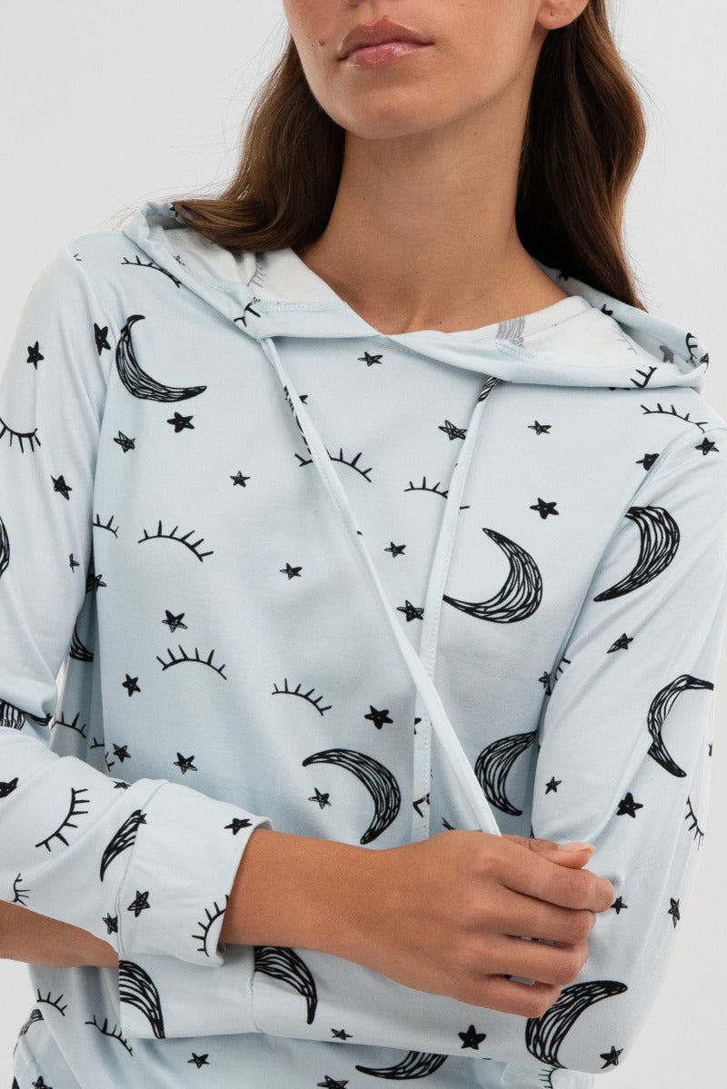 Canada Weather Gear Coffee Print Hooded Pajama Top - Grey - Womens Pajamas - Canada Weather Gear