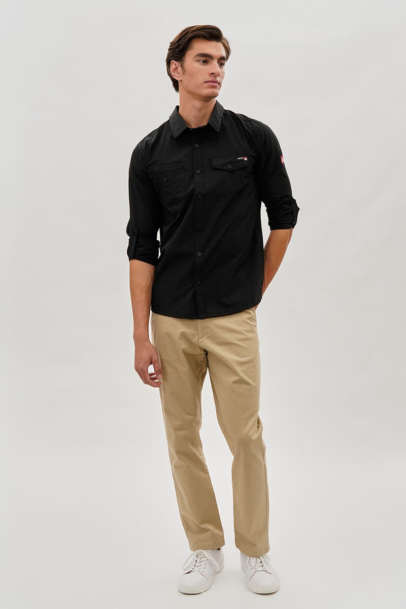 Canada Weather Gear Adventure Bound Utility Roll Up Sleeve Casual Shirt - Black - Mens Casual Shirts - Canada Weather Gear