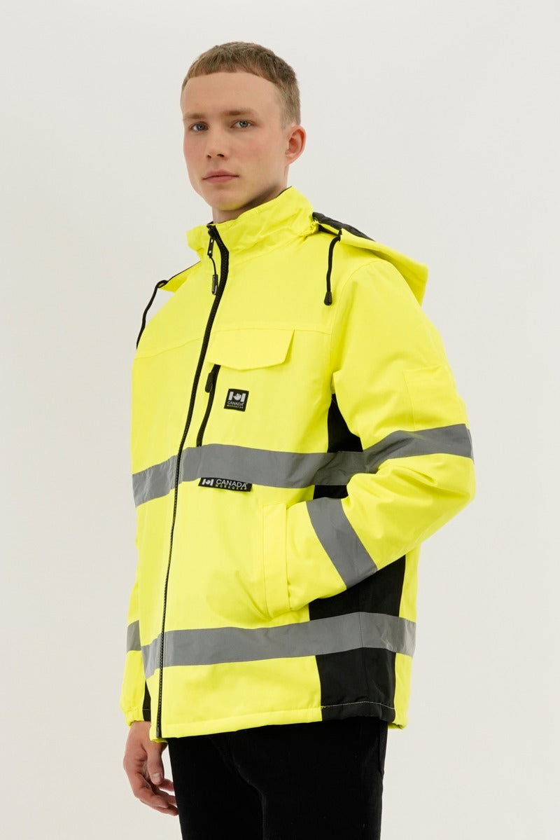 Canada Work Gear Hi-Vis Reflective Parka Jacket - Yellow - Mens Parka Jackets - Canada Weather Gear