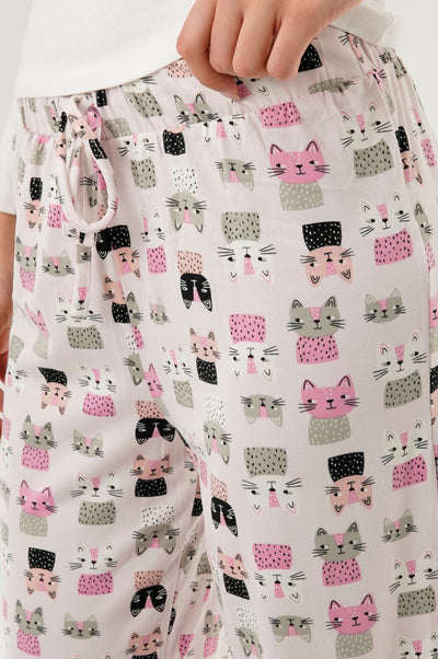 Canada Weather Gear Cat Print Wide Let Pajama Pants - Blush - Womens Pajamas - Canada Weather Gear
