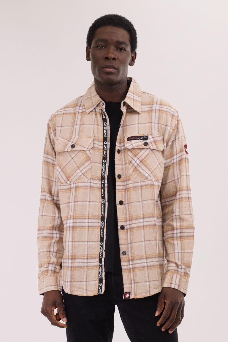 Canada Weather Gear Plaid Button Up Casual Shirt - Cream