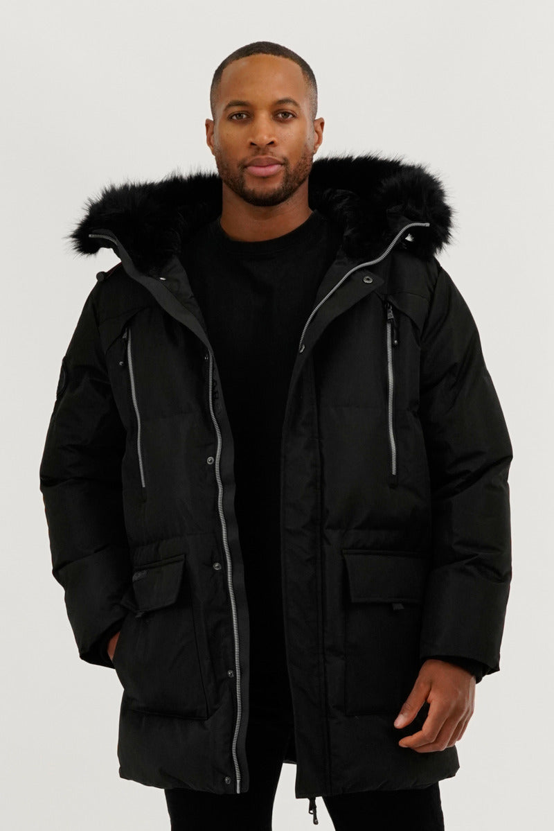 Canada Weather Gear Faux Fur Backpack Strap Parka Jacket - Black - Mens Parka Jackets - Canada Weather Gear