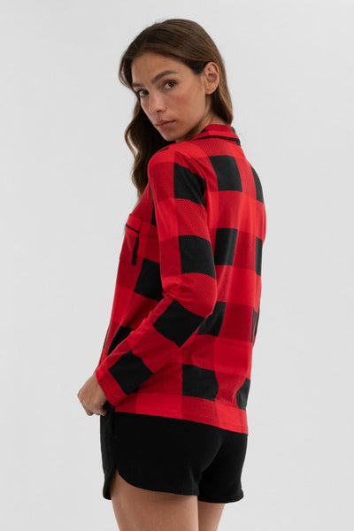 Canada Weather Gear Plaid Button Down Pajama Top - Red - Womens Pajamas - Canada Weather Gear
