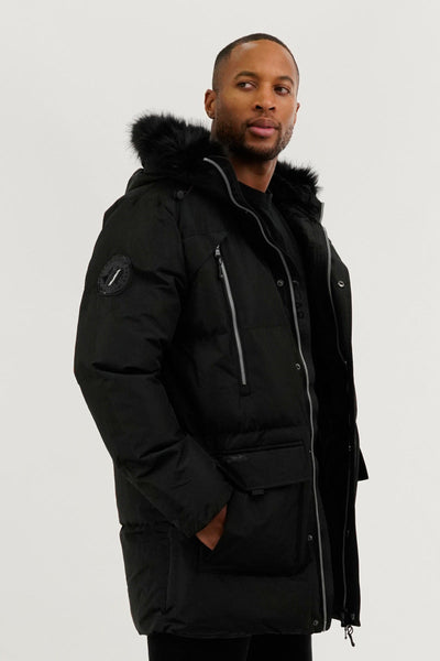 Canada Weather Gear Faux Fur Backpack Strap Parka Jacket - Black - Mens Parka Jackets - Canada Weather Gear