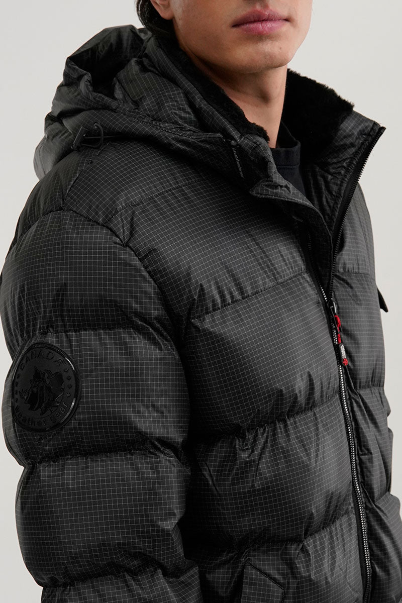 Canada Weather Gear Grid Pattern Puffer Parka Jacket - Black