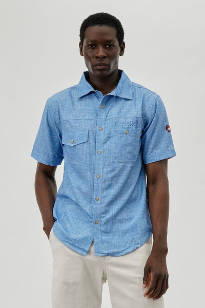 Canada Weather Gear Short Sleeve Button Up Casual Shirt - Blue - Mens Casual Shirts - International Clothiers