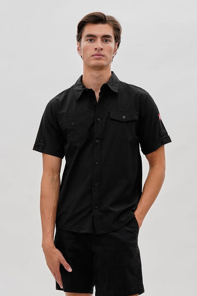 Canada Weather Gear Utility Short Sleeve Casual Shirt - Black - Mens Casual Shirts - Canada Weather Gear