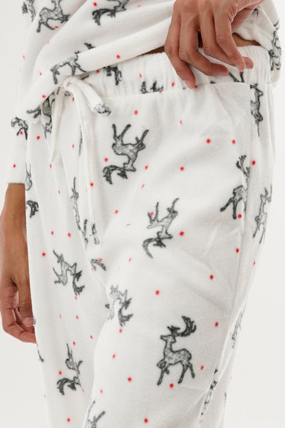 Canada Weather Gear Reindeer Print Wide Leg Pajama Pants - White - Womens Pajamas - Canada Weather Gear