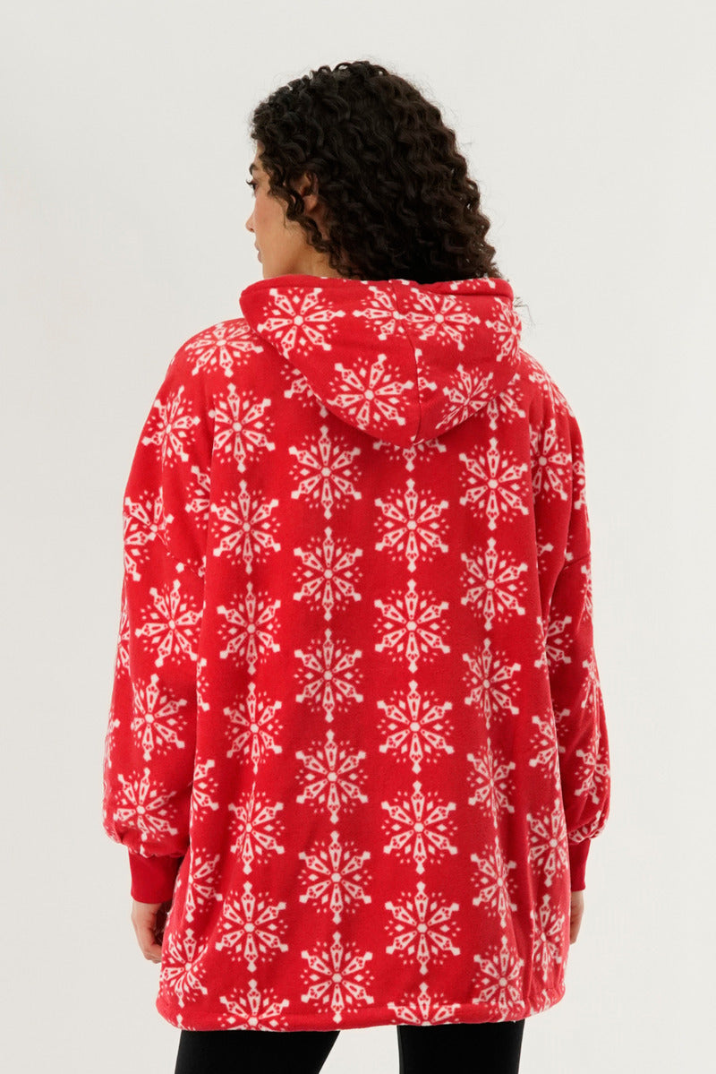 Canada Weather Gear Festive Print Oversided Hooded Pajama Top - Red - Womens Pajamas - Canada Weather Gear