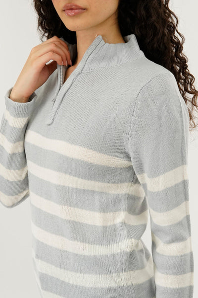 Canada Weather Gear Striped Half Zip Pullover Sweater - Stone - Womens Pullover Sweaters - Canada Weather Gear