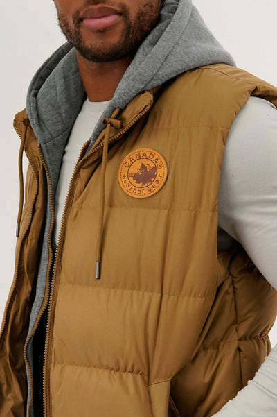 Canada Weather Gear Hooded Puffer Vest - Camel - Mens Vests - Canada Weather Gear
