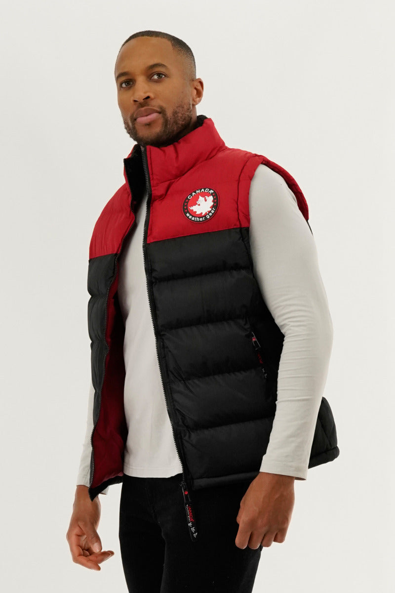 Canada Weather Gear Colour Block Puffer Vest - Red - Mens Vests - Canada Weather Gear