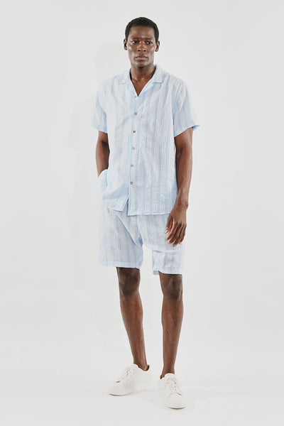 Canada Weather Gear Vintage Striped Button Up Camp Collar Casual Shirt - Blue - Mens Casual Shirts - Canada Weather Gear