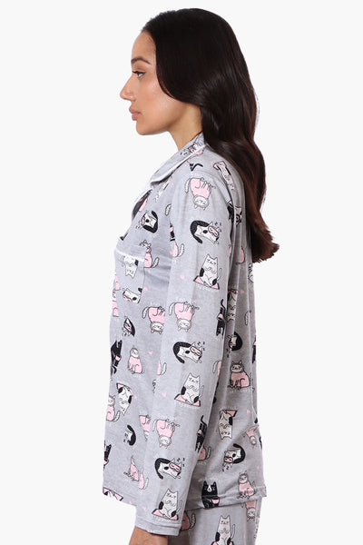 Canada Weather Gear Cat Pattern Button Down Pajama Top - Grey - Womens Pajamas - Canada Weather Gear