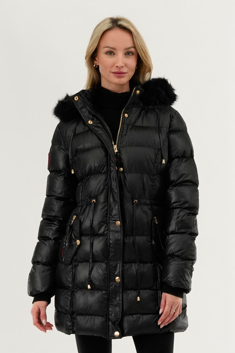 Canada Weather Gear Tie Waist Puffer Parka Jacket - Black - Womens Parka Jackets - Canada Weather Gear