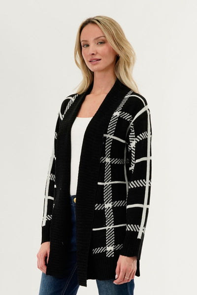 Canada Weather Gear Plaid Fold Over Wrap Cardigan - Black - Womens Cardigans - Canada Weather Gear