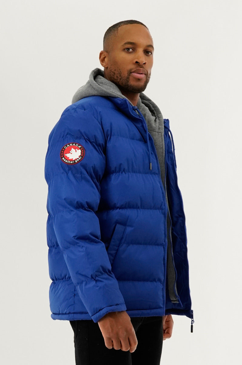 Canada Weather Gear Fleece Hood Puffer Bomber Jacket - Blue - Mens Bomber Jackets - Canada Weather Gear