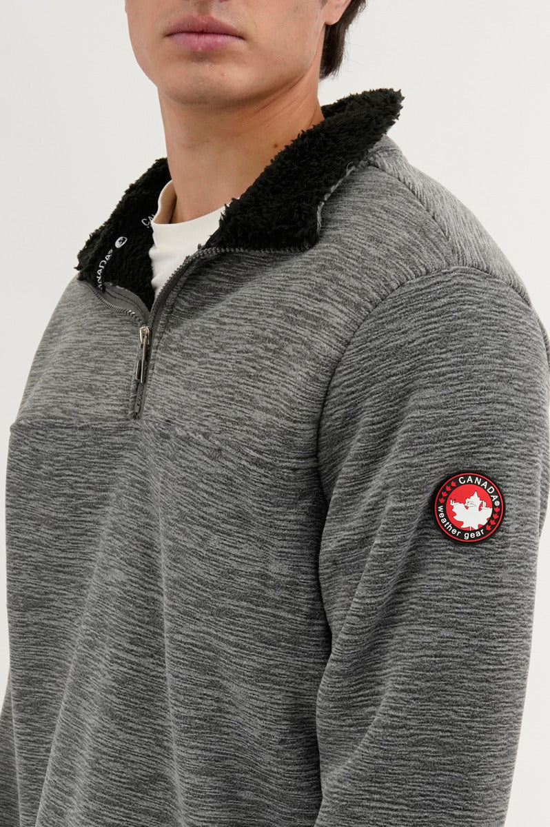 Canada Weather Gear Sherpa Lined 1/4 Zip Pullover Sweater - Grey - Mens Pullover Sweaters - Canada Weather Gear