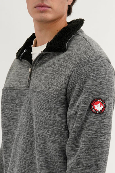 Canada Weather Gear Sherpa Lined 1/4 Zip Pullover Sweater - Grey - Mens Pullover Sweaters - Canada Weather Gear