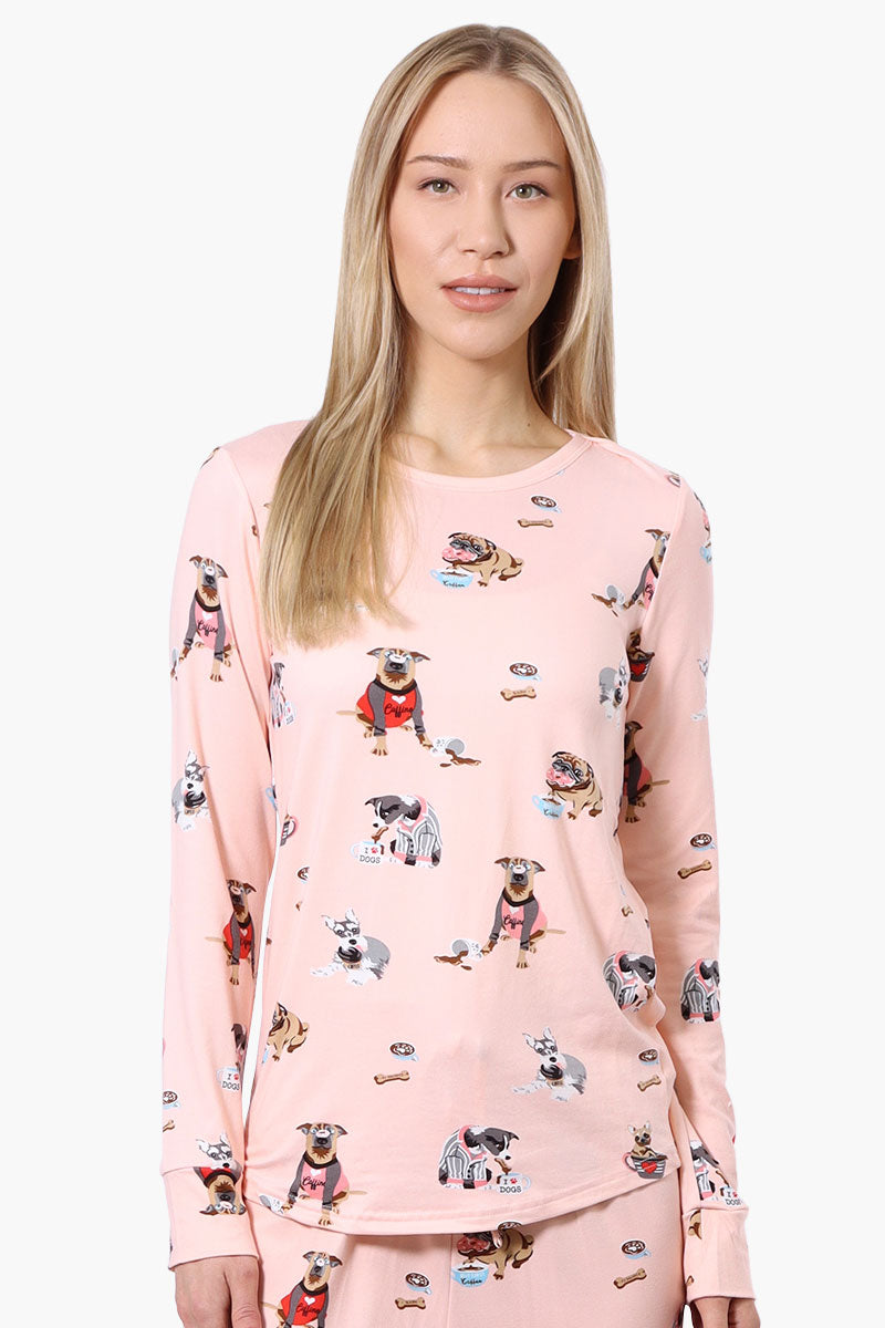 Canada Weather Gear Dog Pattern Pajama Top - Pink - Womens Pajamas - Canada Weather Gear