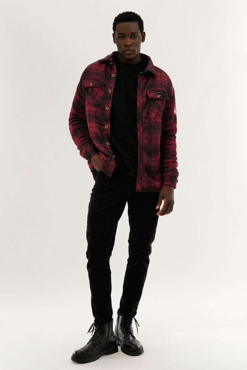 Canada Weather Gear Tartan Print Sherpa Lined Lightweight Jacket - Red - Mens Lightweight Jackets - Canada Weather Gear