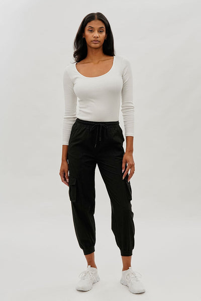 Canada Weather Gear Tie Waist Cargo Joggers - Black - Womens Joggers & Sweatpants - Canada Weather Gear