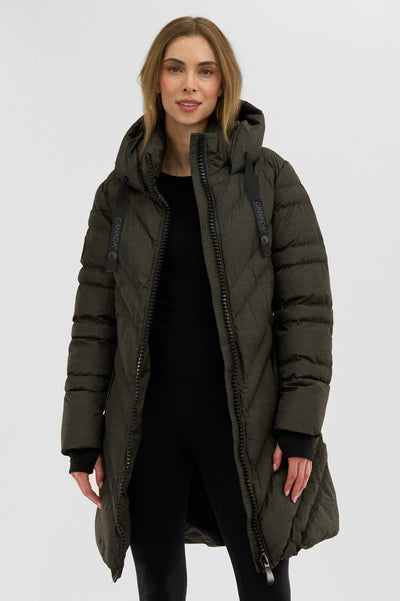 Canada Weather Gear Chevron Quilted Long Parka Jacket - Olive - Womens Parka Jackets - Canada Weather Gear