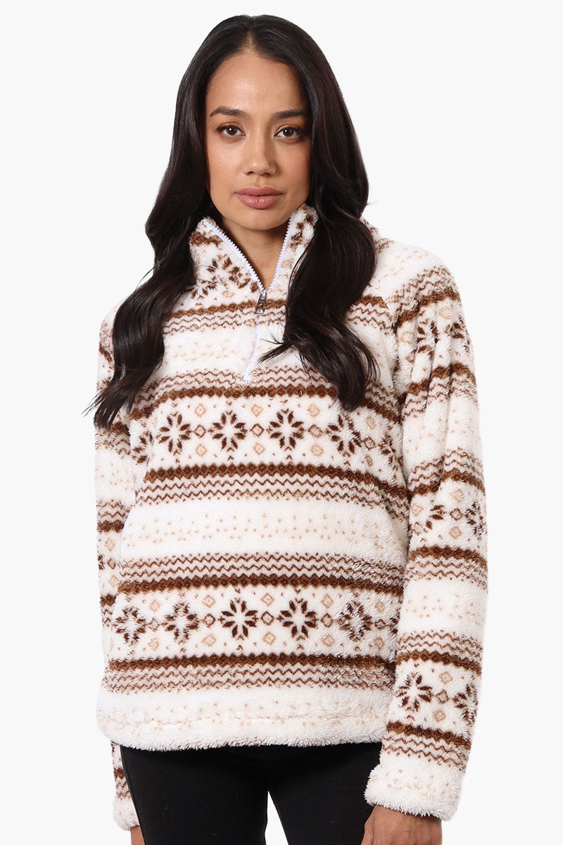 Canada Weather Gear Fair Isle Pattern 1/4 Zip Pullover Sweater - Brown - Womens Pullover Sweaters - Canada Weather Gear