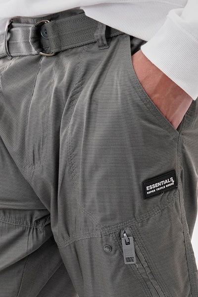 Essentials Super Triple Goose Striped Belted Cargo Shorts - Grey - Mens Shorts & Capris - Canada Weather Gear