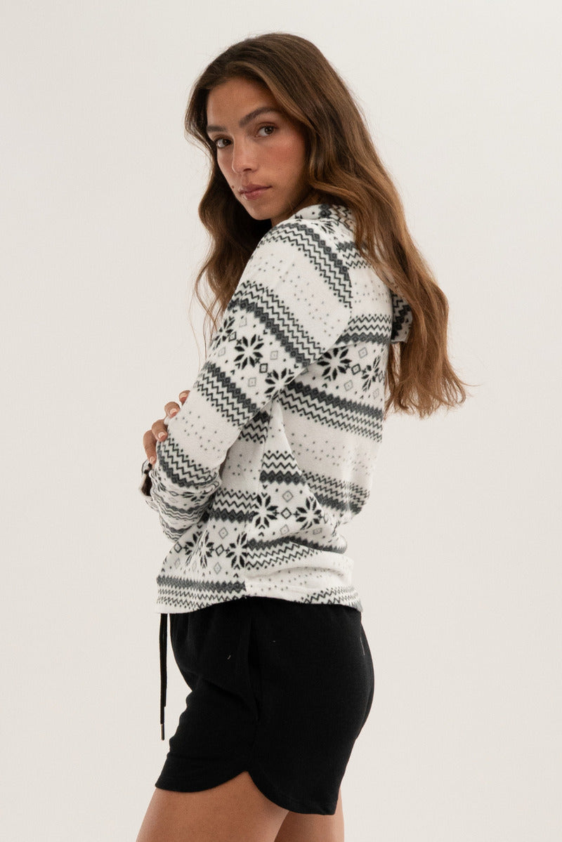 Canada Weather Gear Festive Print Hooded Pajama Top - White - Womens Pajamas - Canada Weather Gear