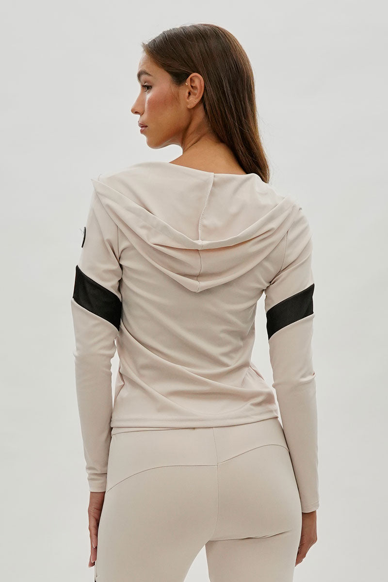 Super Triple Goose Zip Up Mesh Detail Hoodie - Beige - Womens Hoodies & Sweatshirts - Canada Weather Gear