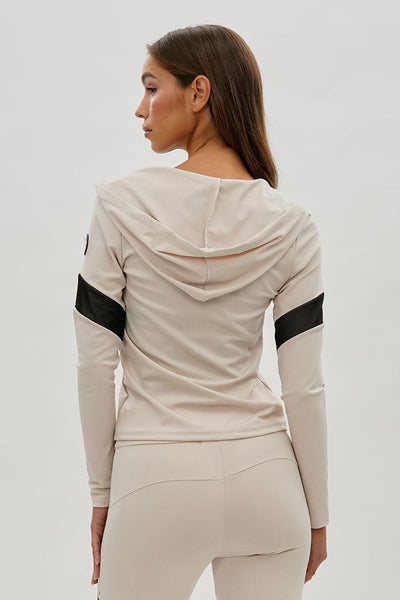 Super Triple Goose Zip Up Mesh Detail Hoodie - Beige - Womens Hoodies & Sweatshirts - Canada Weather Gear