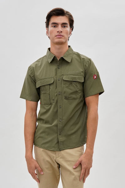 Canada Weather Gear Short Sleeve Button Up Casual Shirt - Olive - Mens Casual Shirts - Canada Weather Gear