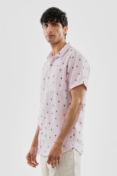 Canada Weather Gear Vintage Striped Flamingo Pattern Button Up Casual Shirt - Pink - Mens Casual Shirts - Canada Weather Gear