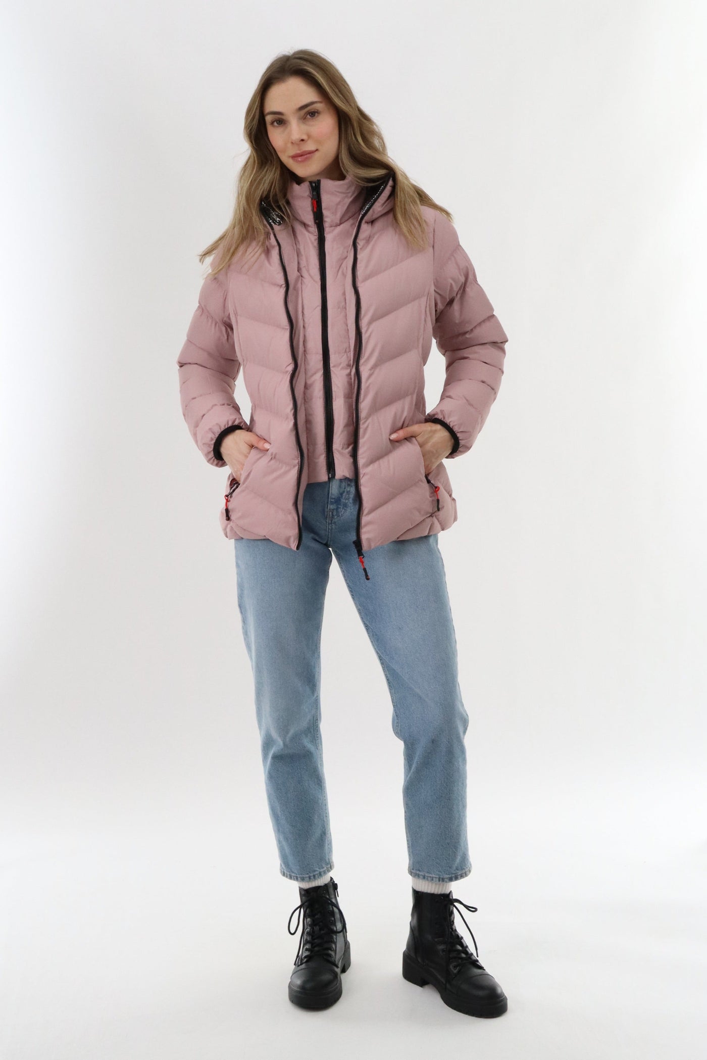 Canada Weather Gear Quilted Puffer Double Zip Bomber Jacket - Blush - Womens Bomber Jackets - Canada Weather Gear