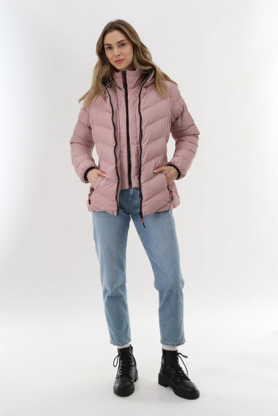 Canada Weather Gear Quilted Puffer Double Zip Bomber Jacket - Blush - Womens Bomber Jackets - Canada Weather Gear