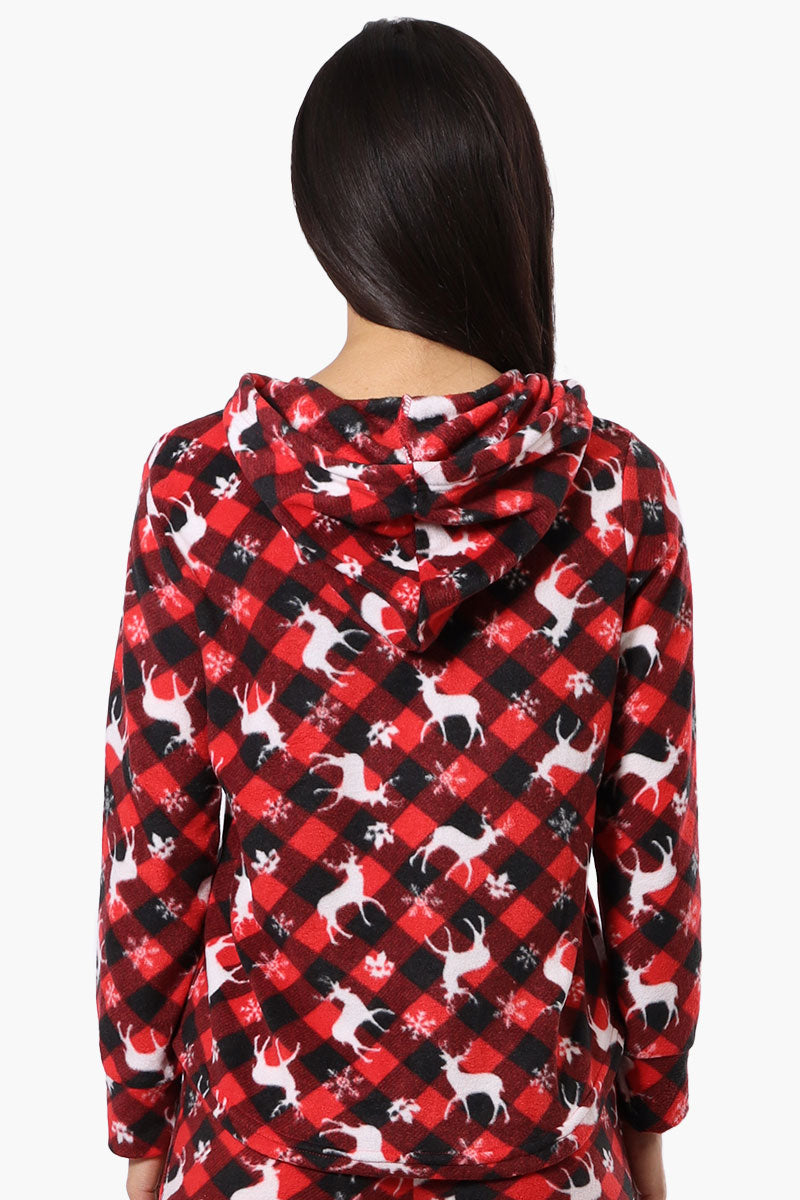 Canada Weather Gear Plaid Reindeer Pattern Hooded Pajama Top - Red - Womens Pajamas - Canada Weather Gear