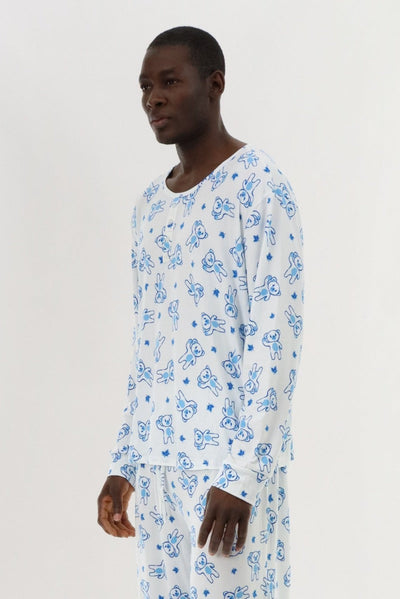 Canada Weather Gear Long Sleeve Teddy Bear Pajama Top - White - Mens Pajamas - Canada Weather Gear