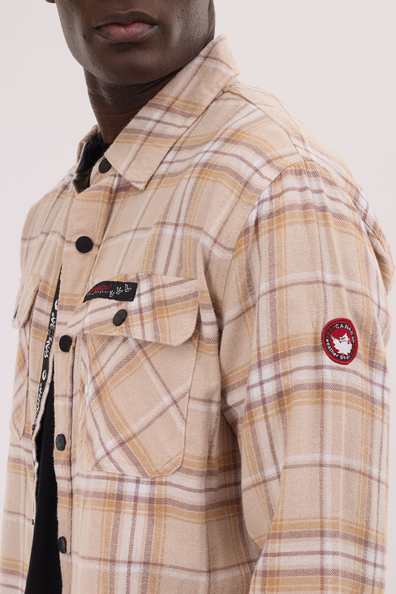 Canada Weather Gear Plaid Button Up Casual Shirt - Cream