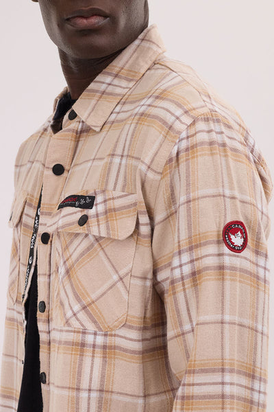Canada Weather Gear Plaid Button Up Casual Shirt - Cream