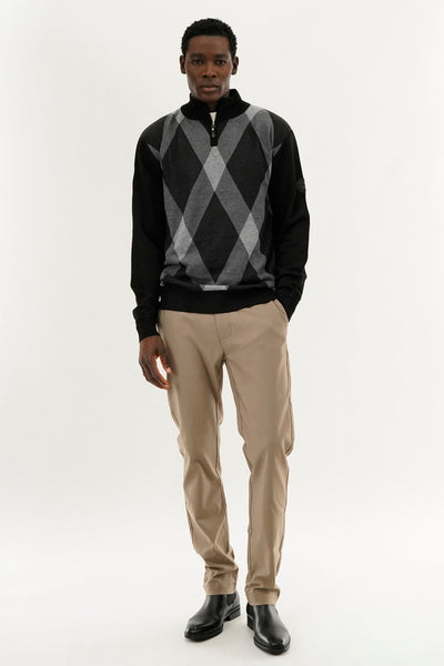 Canada Weather Gear Argyle Print 1/4 Zip Pullover Sweater - Black - Mens Pullover Sweaters - Canada Weather Gear