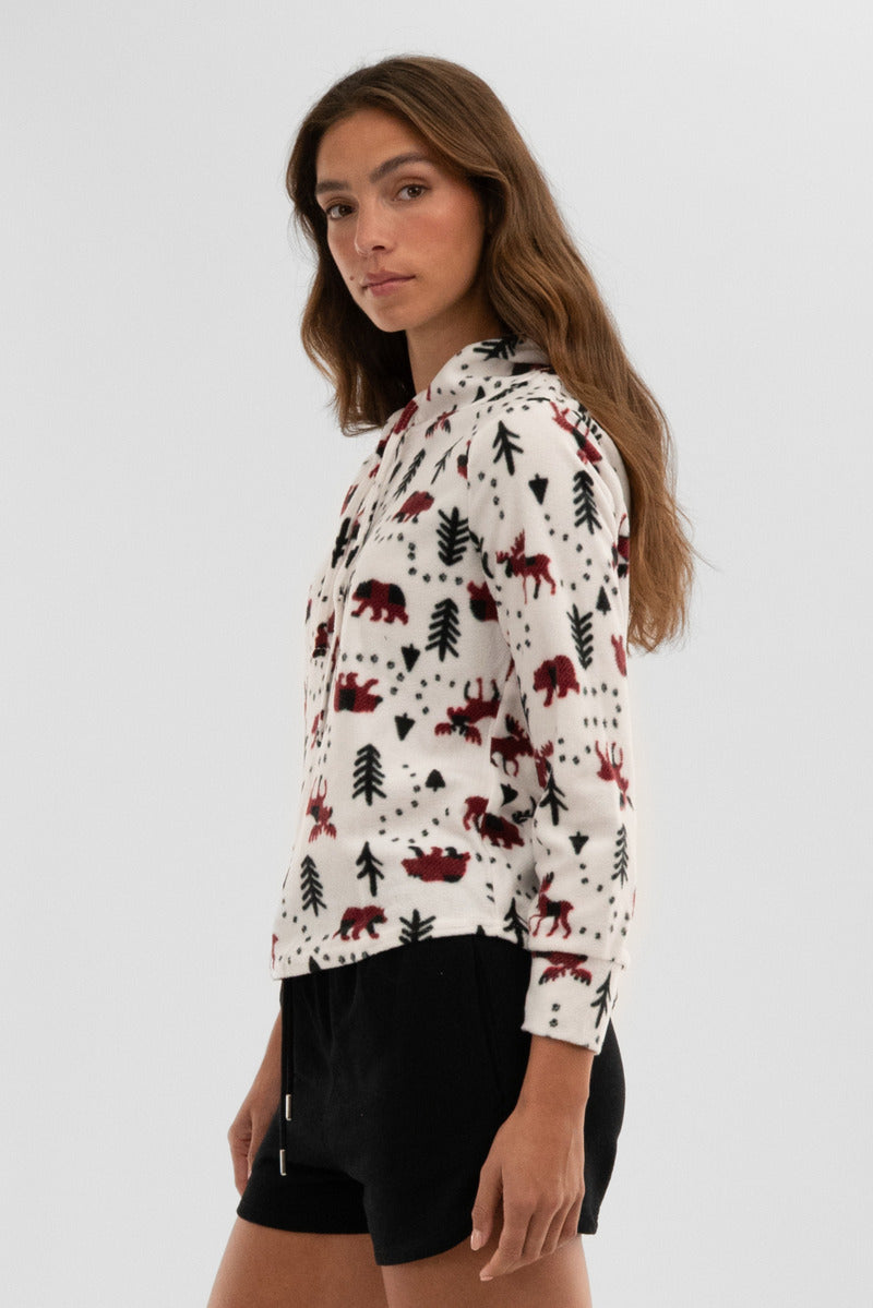 Canada Weather Gear Winter Print Hooded Pajama Top - White - Womens Pajamas - Canada Weather Gear